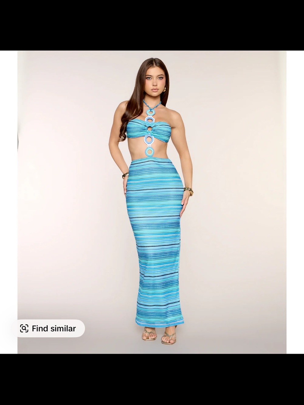 Windsor Blue Aqua Striped Crochet Maxi Skirt